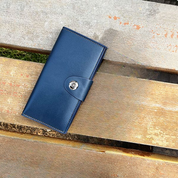 Tri-Fold Pure Leather Long Wallet for Men & Women – Genuine Cow Leather Fashion Wallet with Multiple Card Slots, Cash & Mobile Compartments – Stylish Smooth Pattern in Brown, Black & Blue (18×9×2cm) - Black